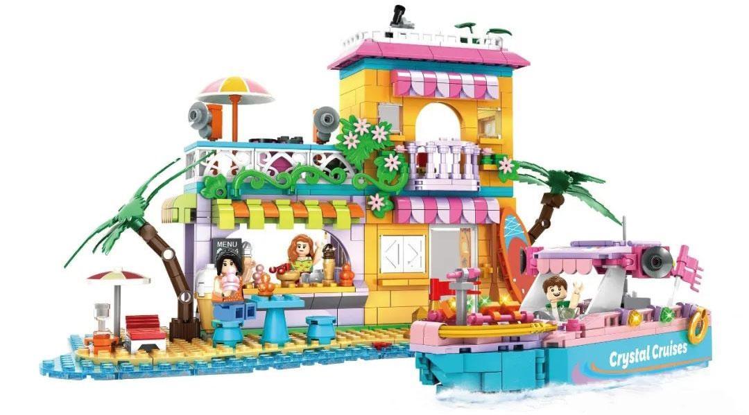 Bộ lắp ráp Khu nghỉ dưỡng ven biển WOMA C0242 với 856 mảnh ghép, đồ chơi cho bé gái 6 tuổi, giá rẻ. Mô hình bao gồm biệt thự bãi biển và du thuyền.