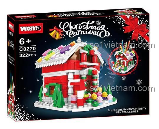 Hộp sản phẩm Ngôi nhà Bánh Gừng WOMA C0270, bộ lắp ghép 322 chi tiết, đồ chơi xây dựng cho bé gái 6 tuổi, có thể dùng làm giá cắm bút