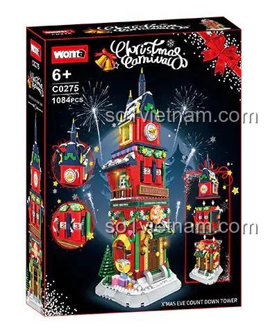 Hộp sản phẩm Tháp Đồng Hồ Đếm Ngược Đêm Giáng Sinh WOMA C0275, bộ đồ chơi lắp ghép kiến trúc Giáng Sinh cho bé 6 tuổi, 1004 mảnh ghép