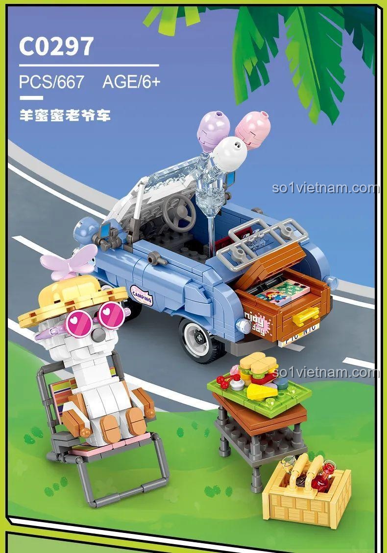 Chi tiết mô hình xe cổ WOMA C0297 Siêu FUN Dã ngoại: Xe Cổ Cừu Mật và các phụ kiện dã ngoại