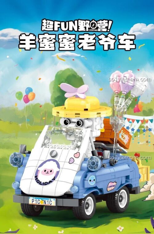 Mô hình xe cổ WOMA C0297 Siêu FUN Dã ngoại: Xe Cổ Cừu Mật sau khi lắp ráp, có nhân vật cừu đội mũ