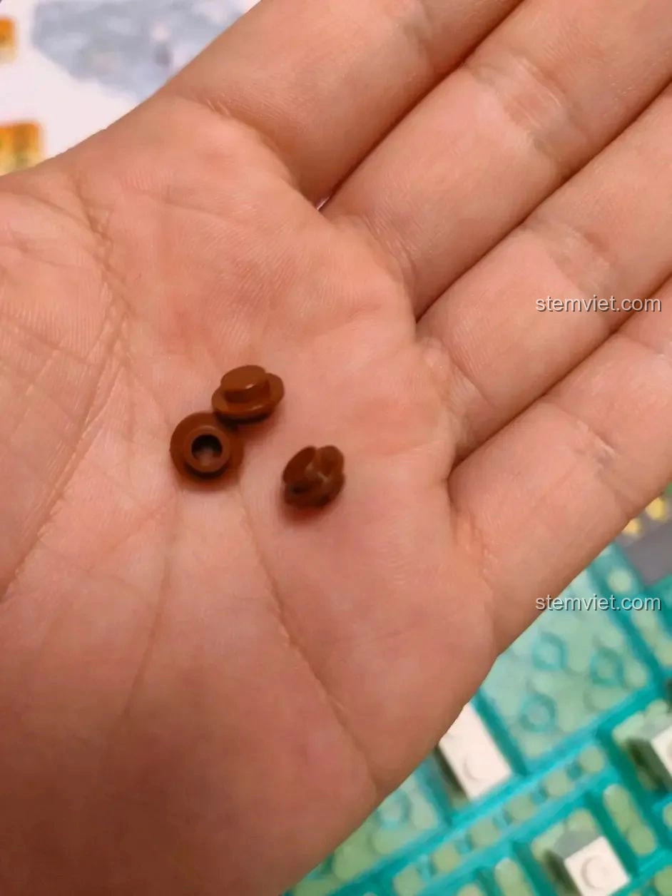 Các mảnh ghép tròn nhỏ màu nâu của bộ WOMA C0348 Đình Phượng Sơ, dùng để tạo chi tiết trang trí.