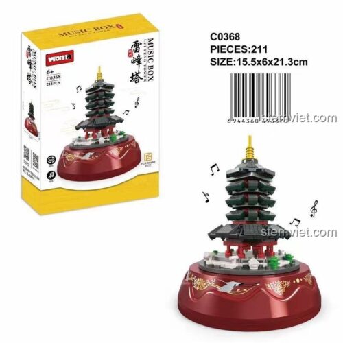Mô hình Hộp Nhạc Lắp Ráp Tháp Lôi Phong WOMA C0368 sau khi hoàn thiện, một bộ xếp hình C0368 độc đáo cho bé gái 6 tuổi.