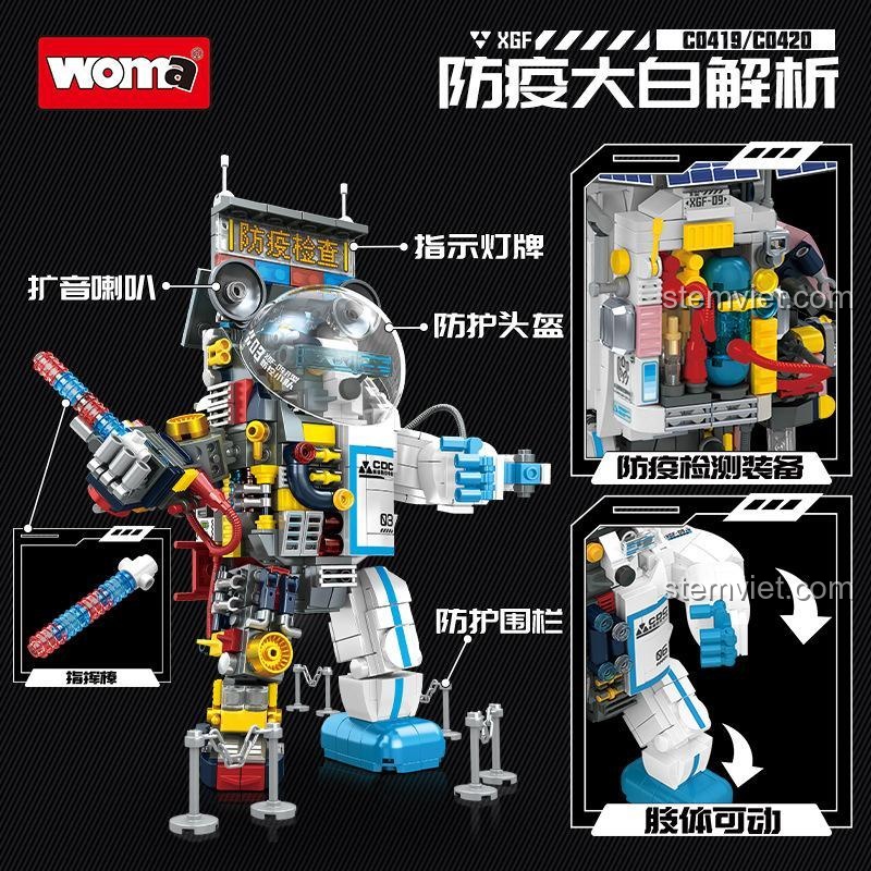 Người Máy Đại Bạch WOMA C0419 với tính năng loa phóng thanh và đèn chỉ thị, đồ chơi mô hình Robot Chống Dịch.