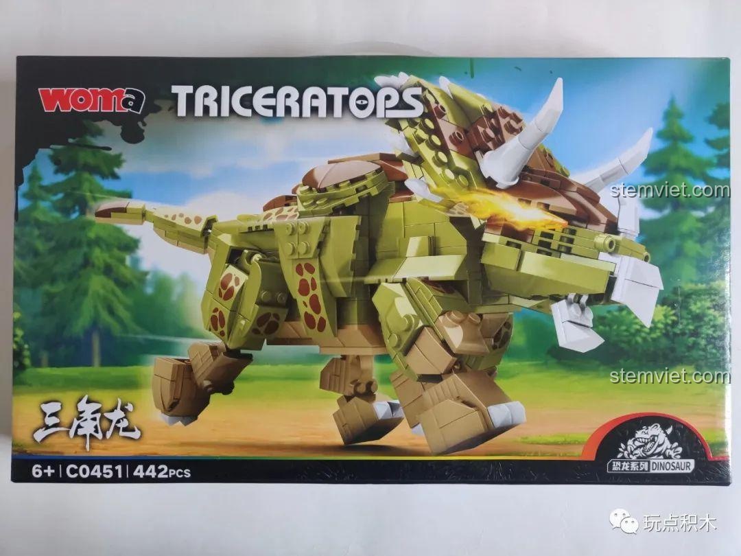 Ảnh chụp thực tế hộp đồ chơi WOMA C0451 Khủng long Triceratops từ người dùng.