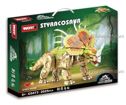 Hộp đồ chơi mô hình WOMA C0473 Khủng long Styracosaur 2025 chi tiết, bộ lắp ghép Khủng long ba sừng cho bé trai 6 tuổi, giá rẻ