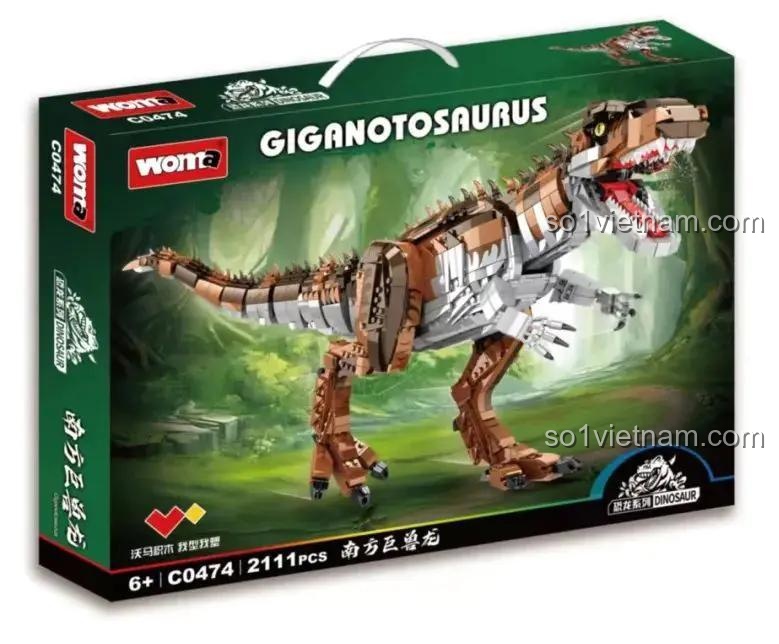 Hộp đồ chơi lắp ráp Khủng long Giganotosaurus WOMA C0474, bộ xếp hình 2111 chi tiết cho bé trai 6 tuổi, giá rẻ