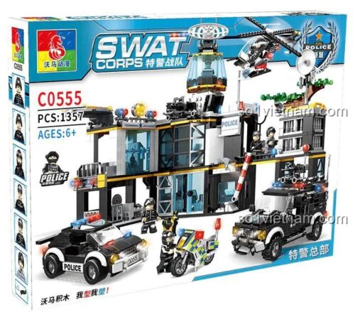 Hộp đồ chơi xếp hình WOMA C0555 Trụ Sở Cảnh Sát Đặc Nhiệm SWAT, món quà sáng tạo cho bé trai nhân dịp sinh nhật.