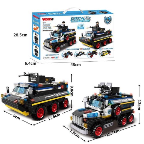Bộ lắp ghép Xe Bọc Thép Chống Mìn Đội Đặc Nhiệm SWAT Woma C0592, đồ chơi lắp ráp cho con trai 6 tuổi, có kích thước chi tiết và hộp sản phẩm, giá tốt.