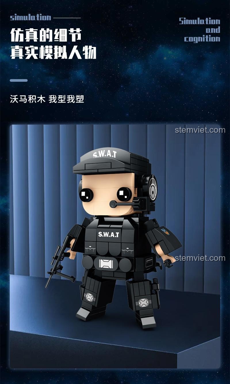 Mô hình Lính Đặc Nhiệm SWAT WOMA C0596, đồ chơi lắp ráp Đội Đặc Nhiệm SWAT với chi tiết chân thực, giúp bé trai 6 tuổi phát triển kỹ năng quan sát.