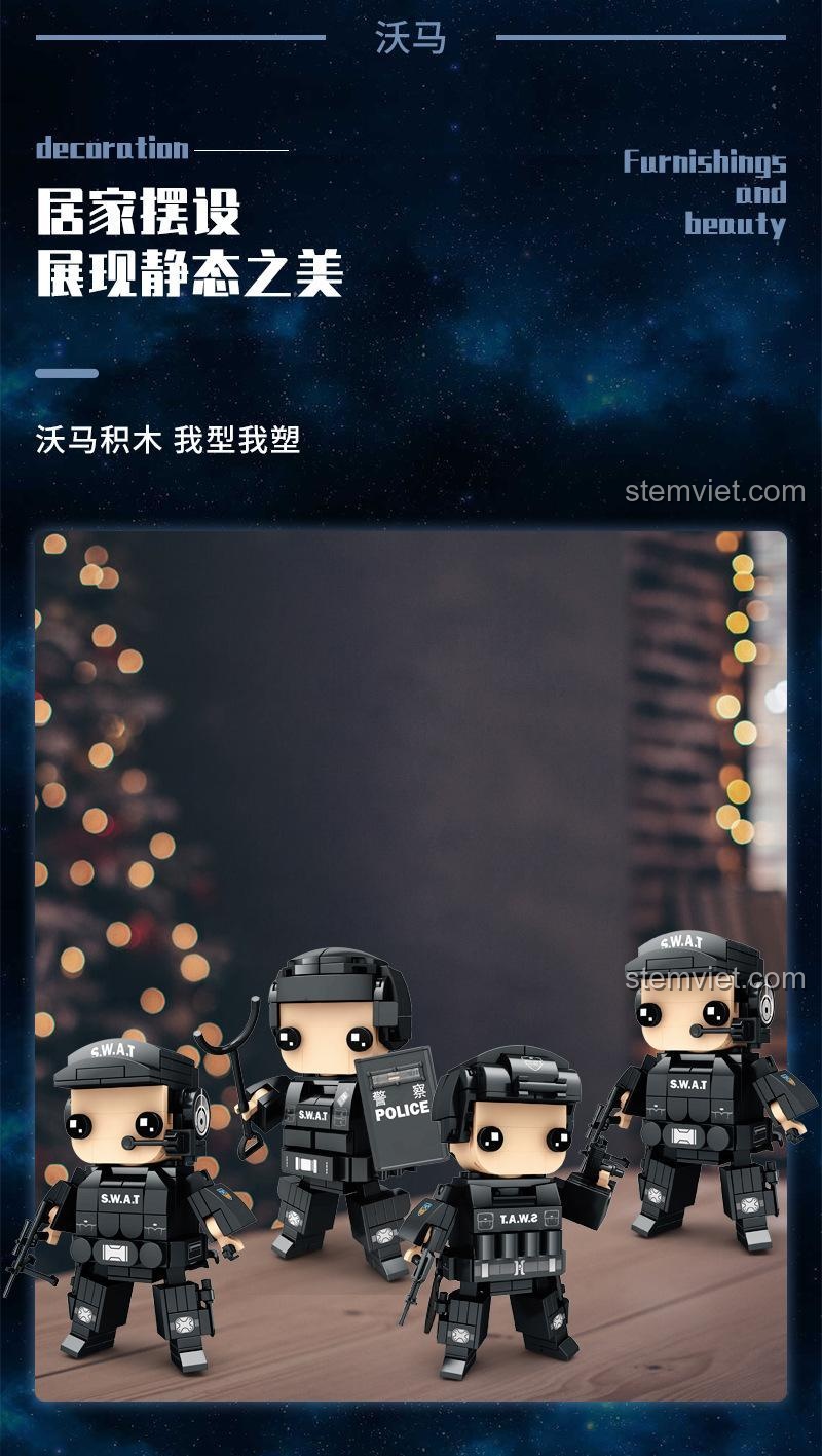 Bộ đồ chơi lắp ráp WOMA C0596 Đội Đặc Nhiệm SWAT dùng để trang trí nhà cửa, đồ chơi mô hình Lính Đặc Nhiệm SWAT mang tính thẩm mỹ cao.