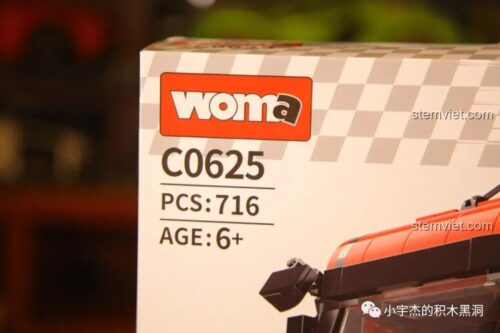 Chi tiết thông tin trên hộp đồ chơi mô hình WOMA C0625, bao gồm mã sản phẩm, số chi tiết 716 và độ tuổi khuyến nghị 6+.