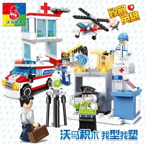 Bộ đồ chơi WOMA C0631 Cứu Hộ Y Tế với xe cứu thương, trực thăng và bệnh viện mini, giúp bé trai 6 tuổi phát triển tư duy sáng tạo và nhập vai anh hùng cứu hộ.