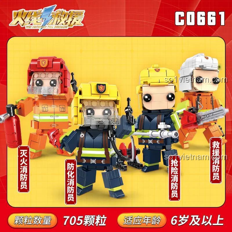 4 minifigures đồ chơi lắp ráp Nhân vật lính cứu hỏa WOMA C0661, tổng 705 chi tiết, dành cho bé trai 6 tuổi trở lên, giá tiết kiệm.