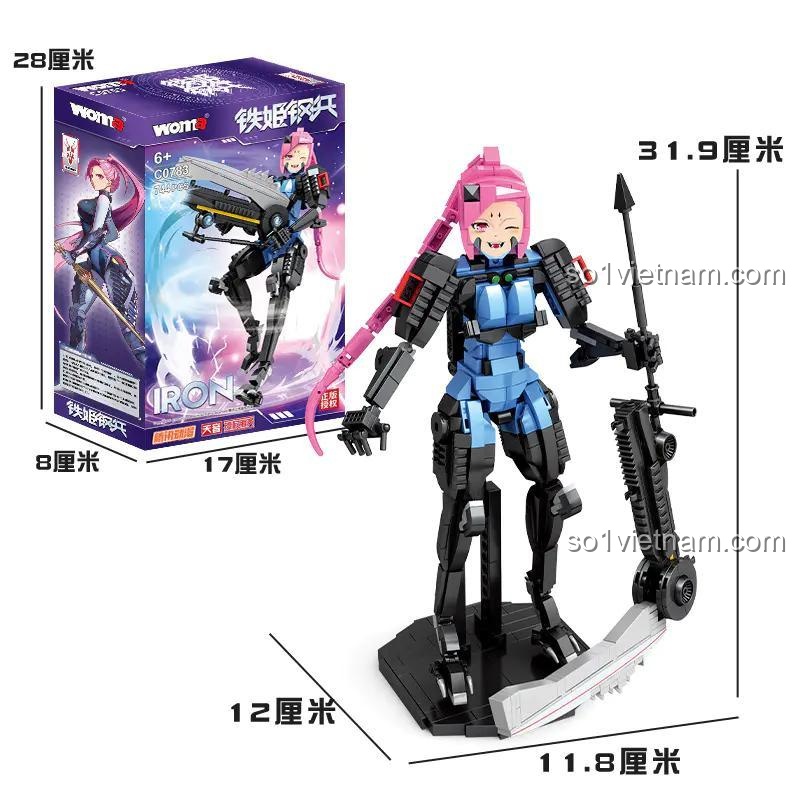 Hộp đồ chơi mô hình WOMA C0783 Thiết Cơ Cương Binh Định Viễn, bộ xếp hình figure robot nữ, chất lượng cao cho bé gái 6 tuổi.