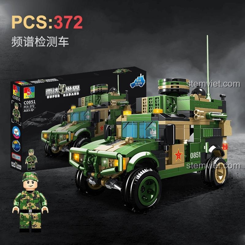 Đồ chơi mô hình Xe Dò Tần Số Quân Đội WOMA C0851 với minifigure lính, bộ lắp ghép xe quân sự cho bé trai 6 tuổi, đáng tiền, rèn luyện kỹ năng.