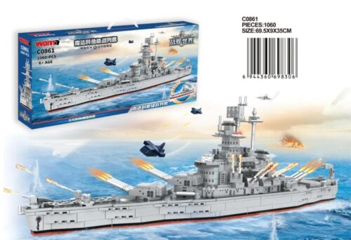Bộ lắp ráp WOMA C0861 Thiết giáp hạm lớp South Dakota 1060 mảnh, đồ chơi mô hình chiến hạm quân sự cho bé trai 6 tuổi, giá tốt