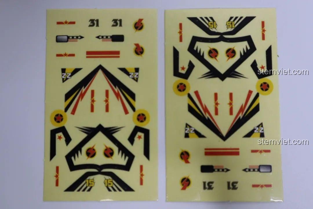 Bộ decal dán chi tiết cho các máy bay chiến đấu và trực thăng của bộ đồ chơi xây dựng WOMA C0872.