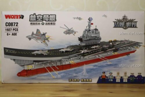 Hộp sản phẩm bộ lắp ghép Tàu sân bay WOMA C0872, với 1927 mảnh ghép, chủ đề World of Warships, là món quà tuyệt vời cho các bé trai.