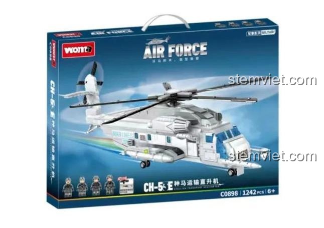 Hộp sản phẩm đồ chơi xếp hình WOMA C0898 Trực thăng quân sự Super Stallion, món quà giá tốt cho bé trai.