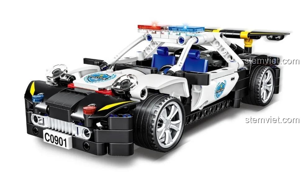 Mô hình đồ chơi mô hình WOMA C0901 Xe Cảnh Sát Tuần Tra, 359 mảnh, màu trắng đen, cho bé trai 6 tuổi