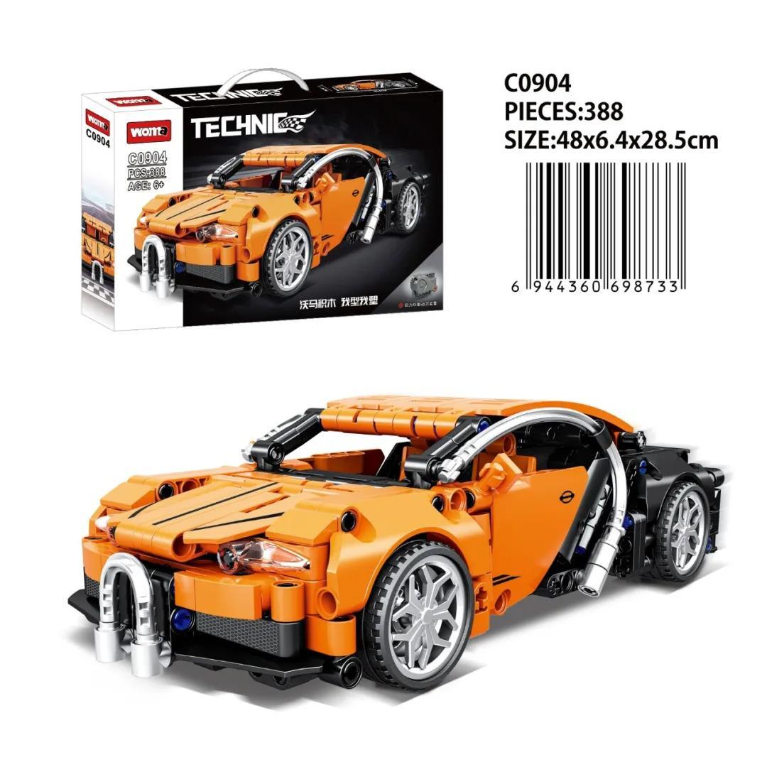 WOMA C0904 bộ đồ chơi siêu xe Bugatti màu cam, 388 mảnh, Tốc độ Kinh Hoàng, dành cho bé trai 6 tuổi, tương thích LEGO® Technic