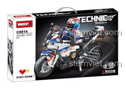 Hộp đồ chơi mô hình WOMA C0914 Mô tô BMW S1000RR, bộ lắp ráp xe máy Technic 1036 mảnh.