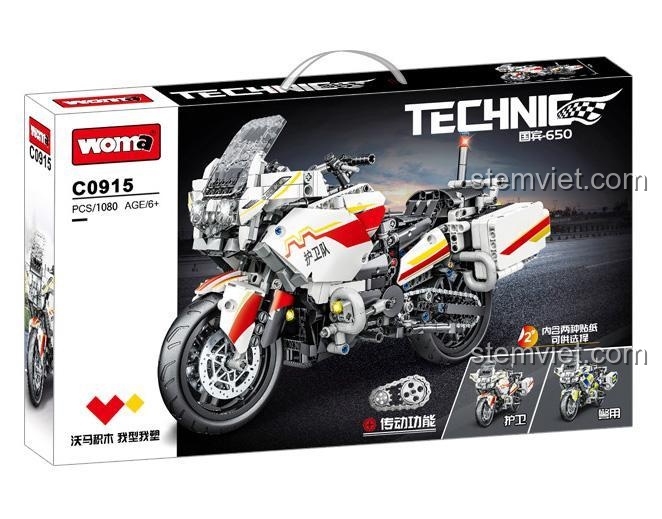 Hộp bộ lắp ghép WOMA C0915 Mô tô Quốc宾-650 1080 mảnh, đồ chơi lắp ráp xe cảnh sát cho bé trai 6 tuổi, giá tiết kiệm.