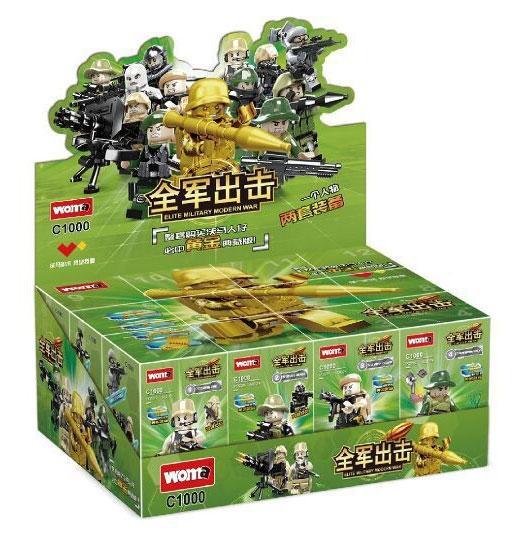 Bộ đồ chơi quân nhân WOMA C1000 hộp sản phẩm chính, thể hiện 12 mẫu lính độc đáo, phù hợp cho bé trai 6 tuổi, giá tốt.