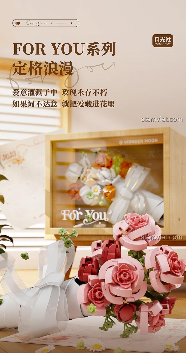 Bộ lắp ghép Wonder Moon 804203 For You: Ôn Nhu, định hình lãng mạn, hoa hồng vĩnh cửu, quà tặng sáng tạo.