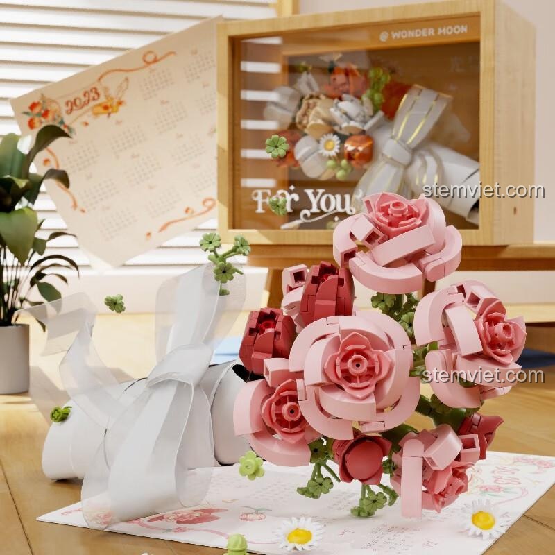 Mô hình hoa hồng lắp ráp Wonder Moon 804203 Ôn Nhu Vĩnh Cửu, chi tiết tinh xảo, quà tặng đáng tiền cho con gái.