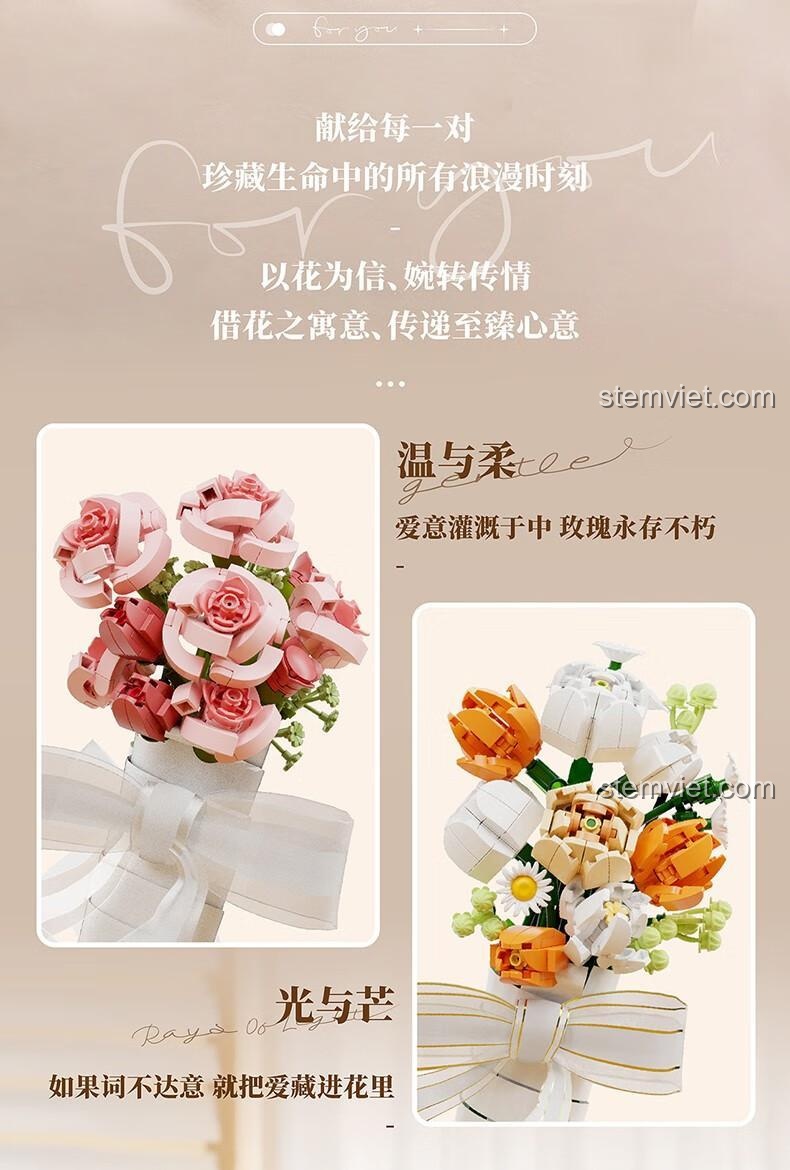 Bộ lắp ghép Wonder Moon 804203 Hoa Hồng Ôn Nhu Vĩnh Cửu với nhiều màu sắc, thể hiện tình cảm chân thành.