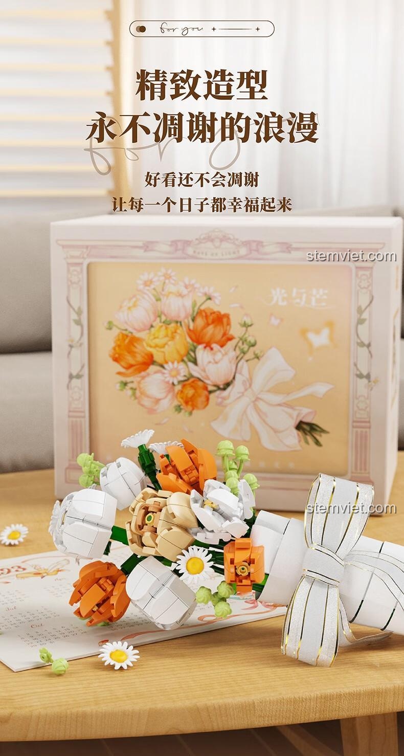 Mô hình hoa hồng lắp ráp Wonder Moon 804203 Ôn Nhu Vĩnh Cửu, tạo hình tinh xảo, lãng mạn không phai tàn.