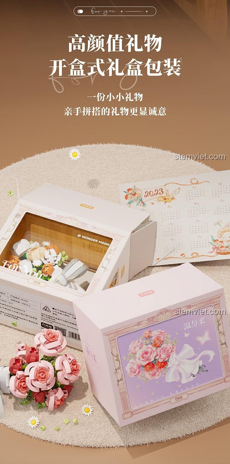 Hộp quà tặng cao cấp bộ lắp ghép Wonder Moon 804203 Hoa Hồng Ôn Nhu Vĩnh Cửu, món quà chân thành tự tay lắp ráp.