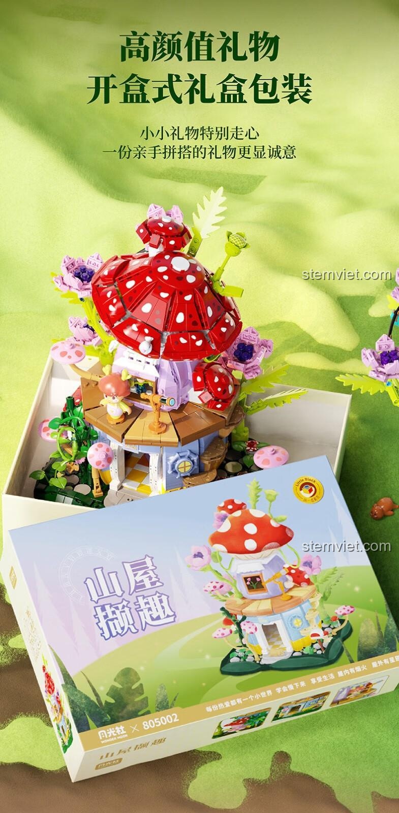Hộp quà tặng bộ xếp hình Wonder Moon 805002 Ngôi Nhà Nấm Thần Tiên, đồ chơi xây dựng Lâu Đài Nấm, món quà ý nghĩa cho con gái 14 tuổi.