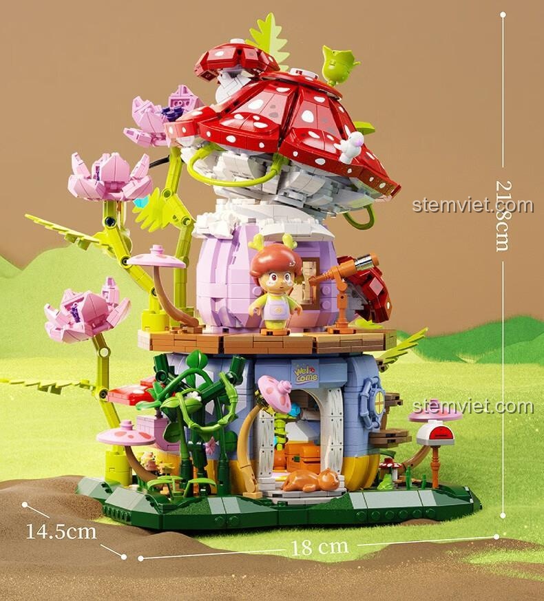 Wonder Moon 805002 bộ đồ chơi Ngôi Nhà Nấm Thần Tiên, đồ chơi lắp ghép Nhà Nấm Cổ Tích với cảnh nội thất 2 tầng, phù hợp con gái 14 tuổi.