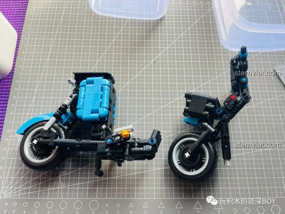 Mô hình xe điện ZHEGAO QL1266 màu xanh dương hoàn chỉnh, sẵn sàng để trưng bày.