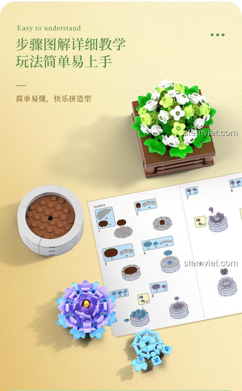 Bộ lắp ghép Xiang Jun 10975 Cây cảnh hoa đá, món quà nhỏ ấm áp, ý nghĩa cho người thân