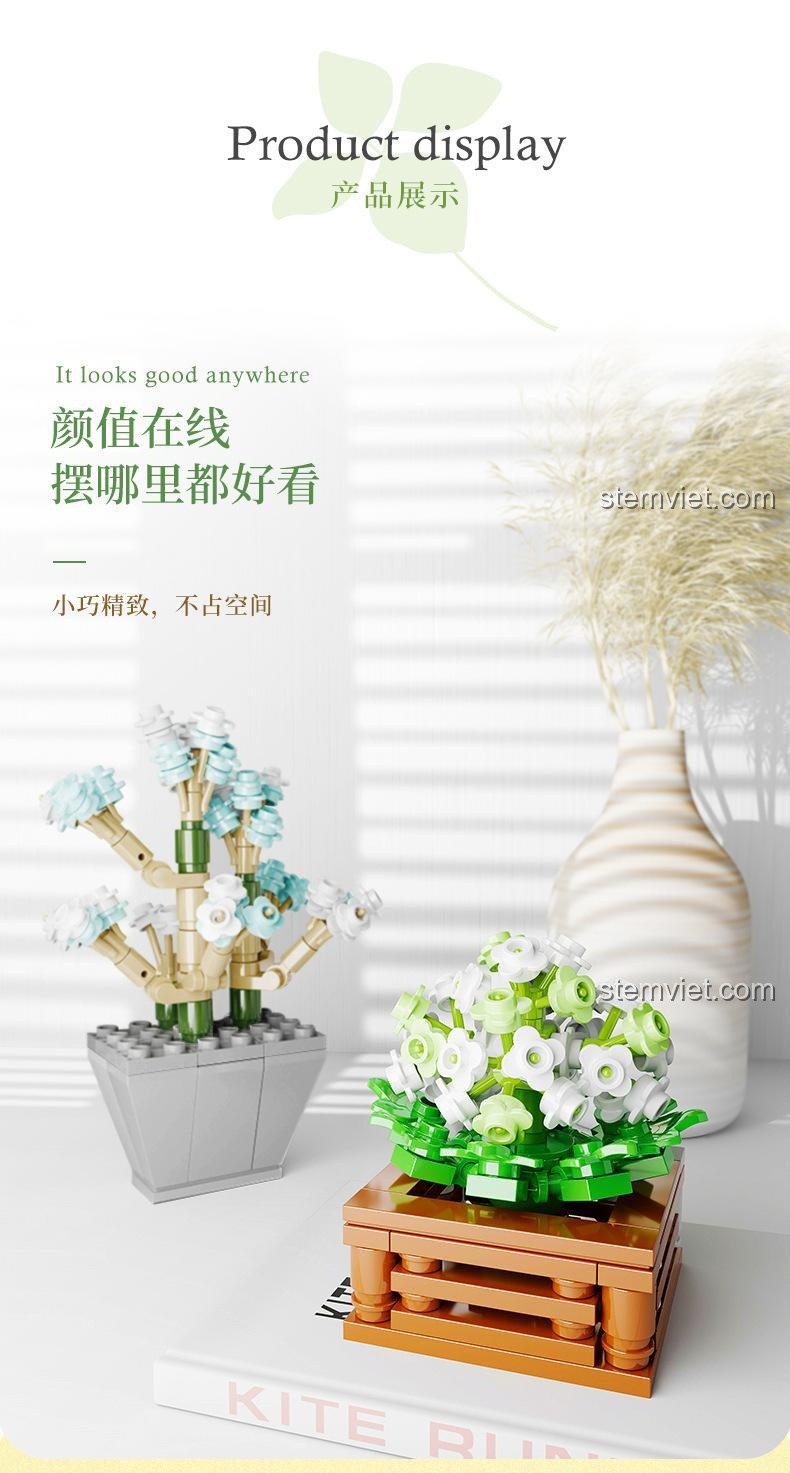 Bộ lắp ghép Xiang Jun 10975 Cây cảnh hoa đá, đồ chơi mô hình sáng tạo cho bé 6 tuổi, quà tặng giá tốt