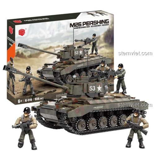 Hộp đồ chơi lắp ráp Xe tăng hạng nặng M26 Pershing Xiangjun XJ910 chất lượng cao cho bé trai