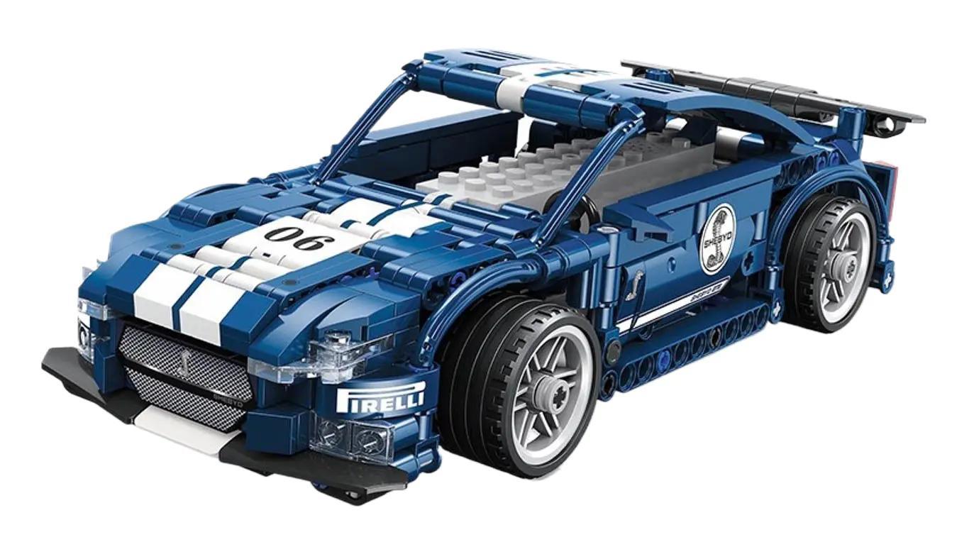 Xe Ford Mustang Shelby Cobra điều khiển từ xa Xingleshi FF10028 lắp ráp màu xanh trắng