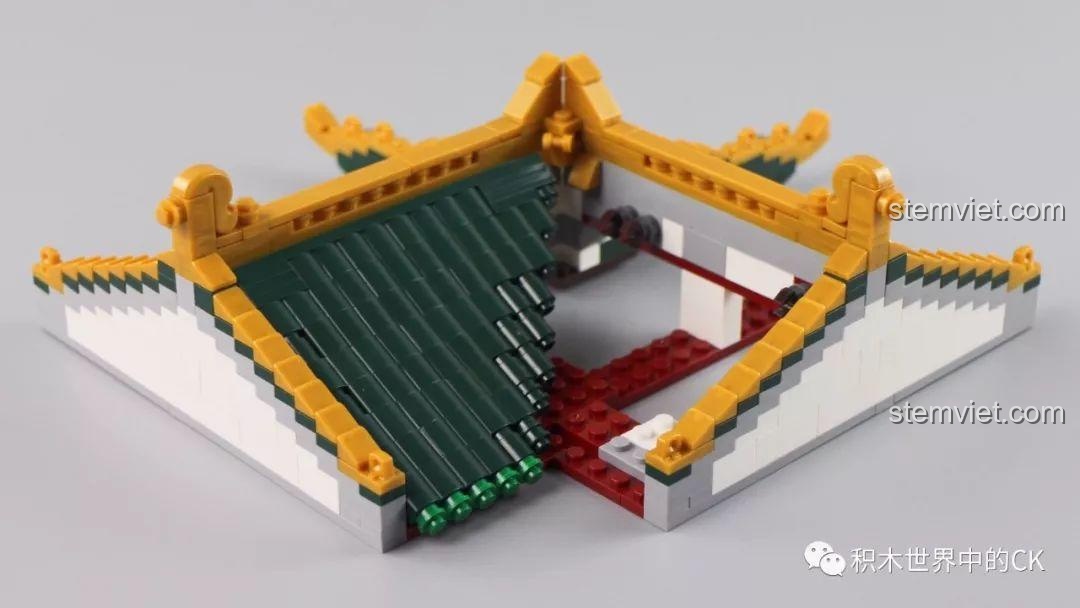 Mô hình Trà Quán Hương茗 XB-01021 hoàn thiện với phần mái ngói xanh cong vút đặc trưng của kiến trúc Trung Hoa.