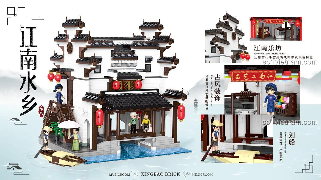 Hộp sản phẩm bộ lắp ghép XINGBAO XB-01035 Giang Nam Lạc Phường, đồ chơi xây dựng kiến trúc cổ Trung Quốc, 3014 mảnh ghép, cho bé 6 tuổi.