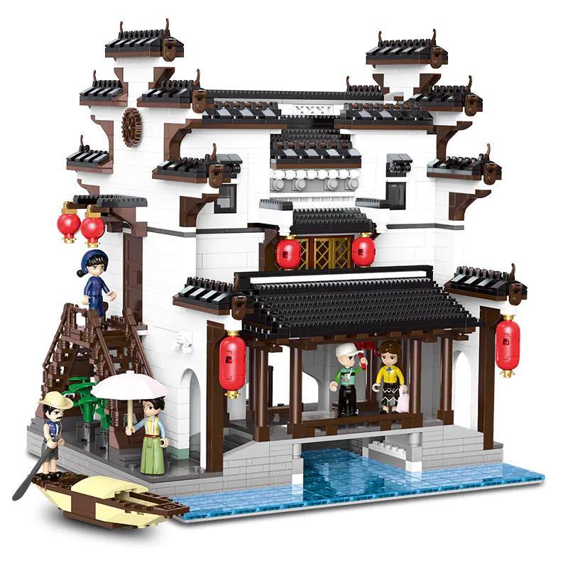 Toàn cảnh khu phố cổ Giang Nam Thủy Hương, bộ lắp ghép XINGBAO XB-01035, đồ chơi mô hình kiến trúc truyền thống Trung Hoa, giá rẻ.