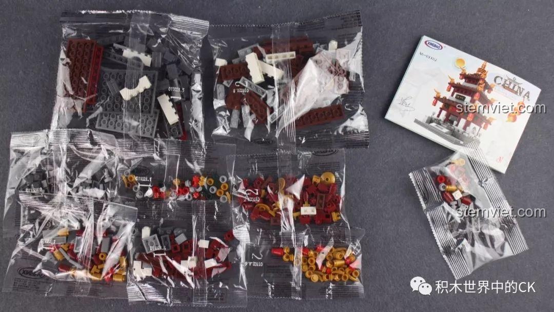 Các túi mảnh ghép của bộ lắp ghép Kiến Trúc Cổ Phong Xingbao XB-01102C, chất liệu nhựa an toàn ABS cao cấp, đảm bảo trải nghiệm lắp ráp tốt.