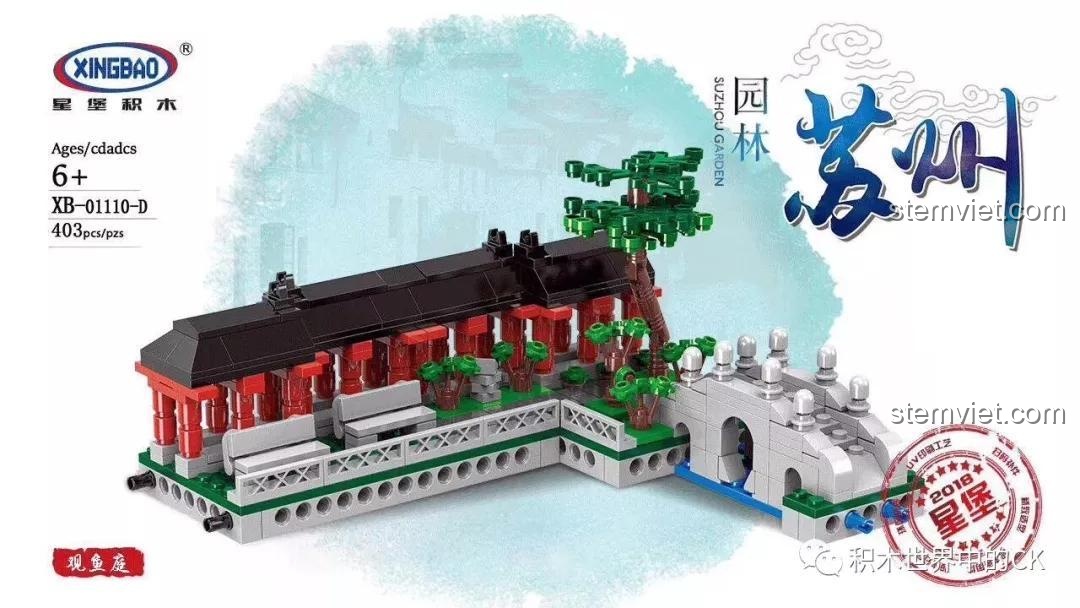 Bộ lắp ghép Vườn Cổ Tô Châu XINGBAO XB-01110-D, mô hình tổng thể 6 trong 1 kiến trúc Giang Nam cho bé trai 6 tuổi.