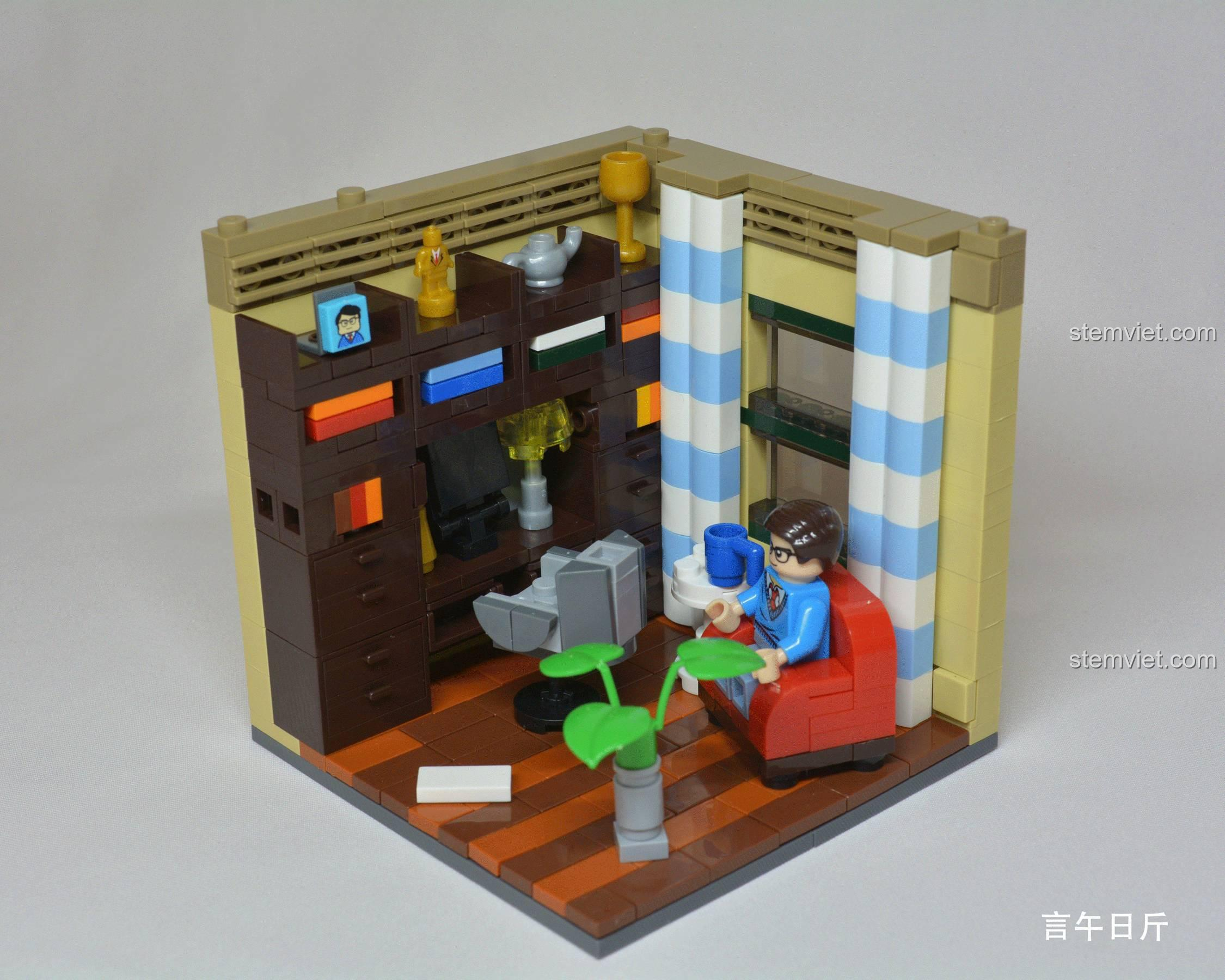 Mô hình phòng Học từ bộ xếp hình Nội Thất Gia Đình, chi tiết sống động, phù hợp cho con trai và con gái 12 tuổi, mang lại trải nghiệm sáng tạo.