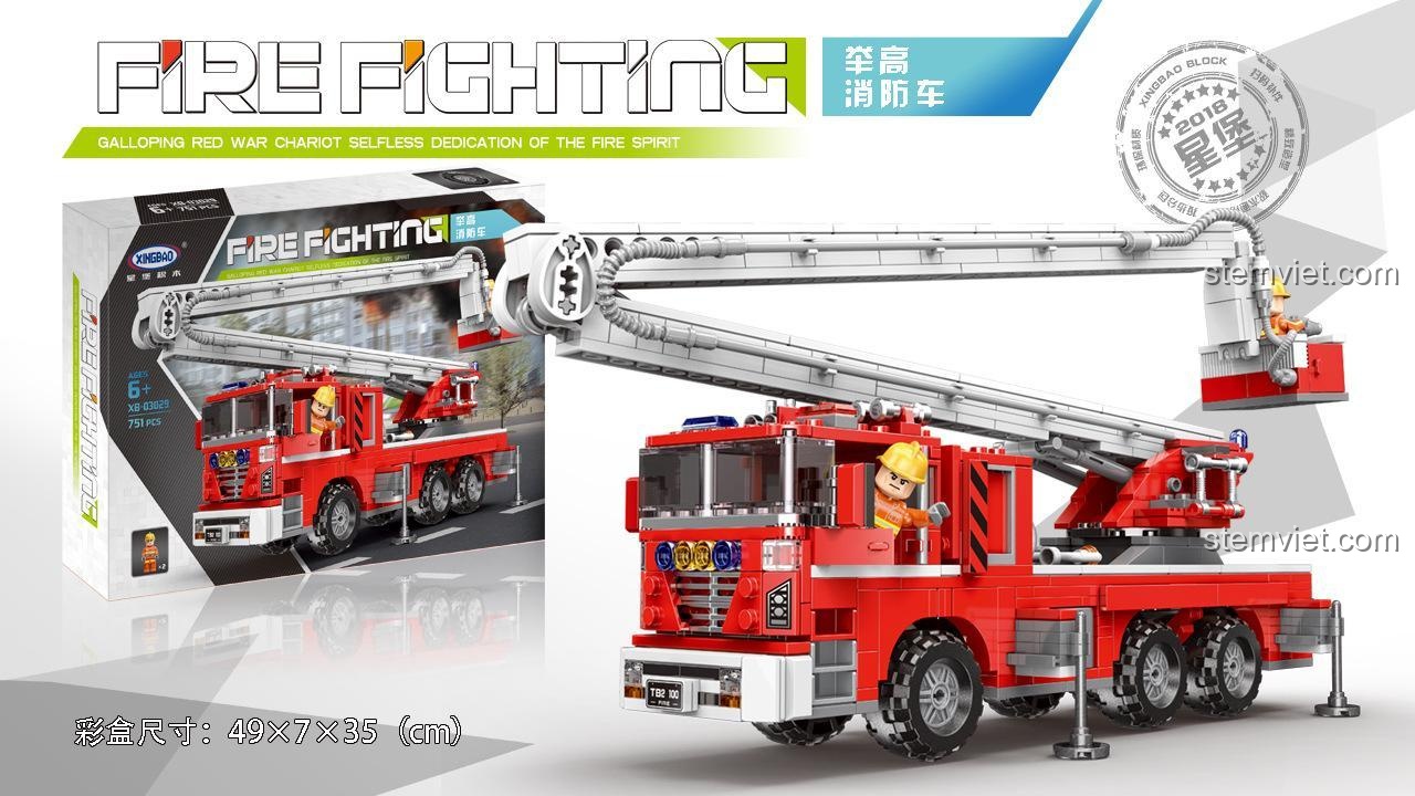 XINGBAO XB-03029 Xe Cứu Hỏa Nâng Cao, bộ lắp ghép 751 mảnh, đồ chơi cho bé trai 6 tuổi