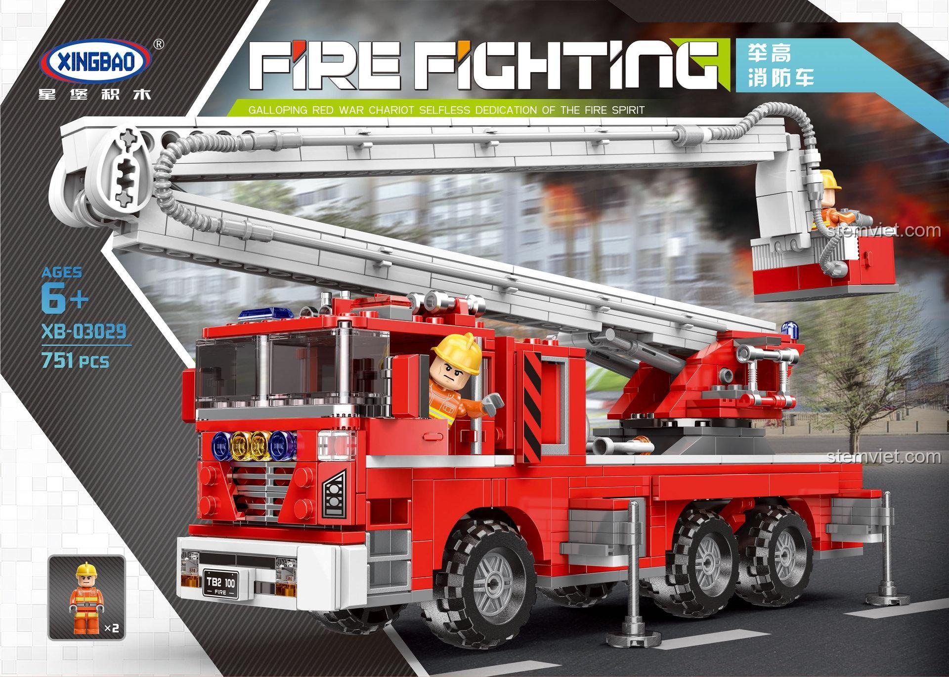 Hộp đồ chơi lắp ráp XINGBAO XB-03029 Xe Cứu Hỏa Nâng Cao, bộ xếp hình 751 mảnh cho bé trai 6 tuổi