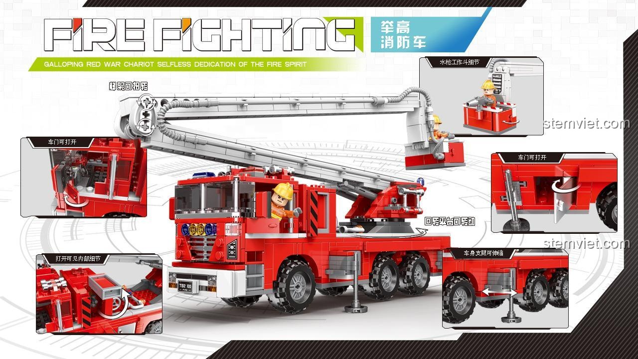 Tính năng đặc biệt của đồ chơi mô hình Xe Cứu Hỏa Cần Cẩu XINGBAO XB-03029, cần cẩu nâng hạ, cửa mở